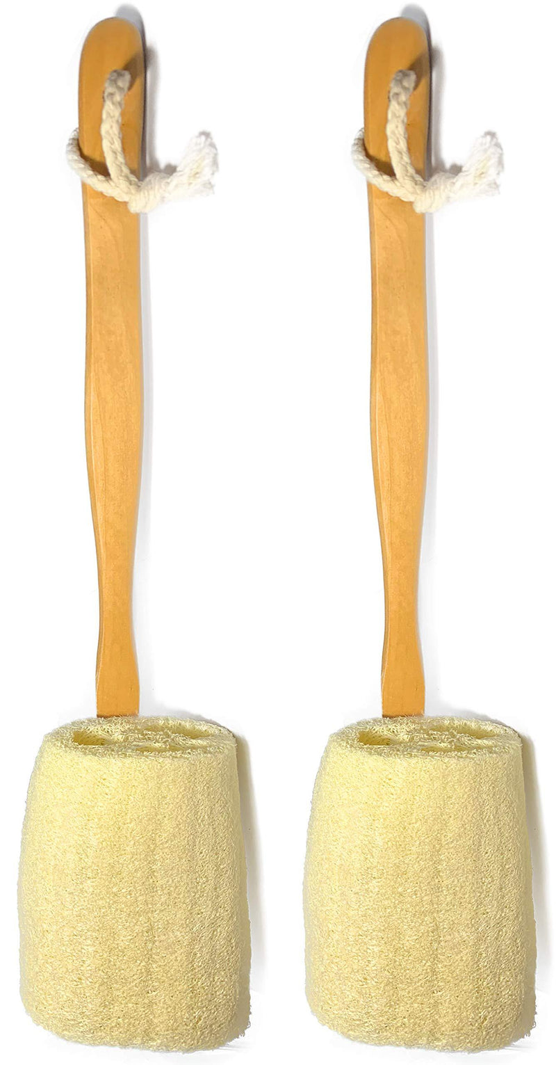 [Australia] - 2 Pack Natural Exfoliating Loofah luffa loofa Bath Brush On a Stick - With Long Wooden Handle Back Brush For Men & Women - Shower Sponge Body Back Scrubber 