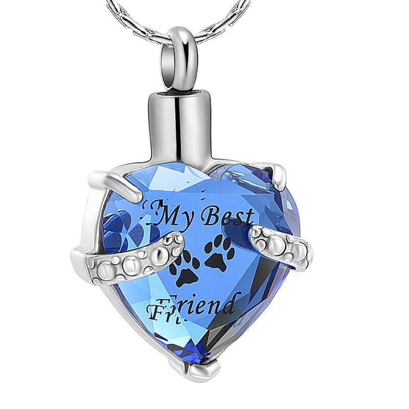 [Australia] - constantlife Cremation Jewelry for Ashes, My Best Friend Heart Shape Memorial Urn Necklace Stainless Steel Crystal Pendant Ashes Holder Keepsake Silver+Dark Blue 