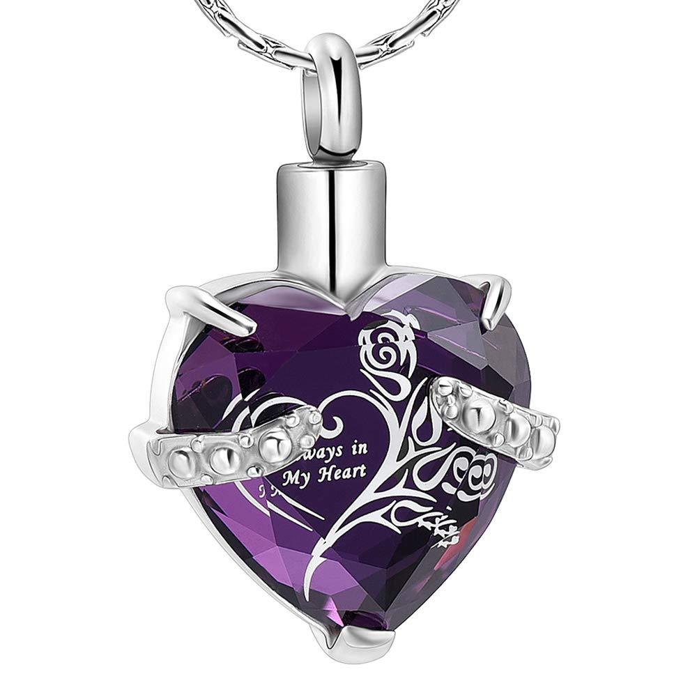 [Australia] - constantlife Crystal Heart Shape Cremation Jewelry Memorial Urn Necklace for Ashes, Stainless Steel Ash Holder Pendant Keepsake with Gift Box Charms Accessories for Women Purple + White 