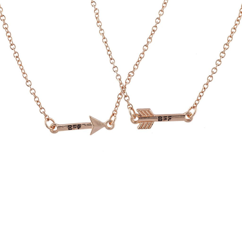 [Australia] - Lux Accessories Long Distance Friends Forever BFF Charm Pendant Necklace Set of 2 Rose Gold 