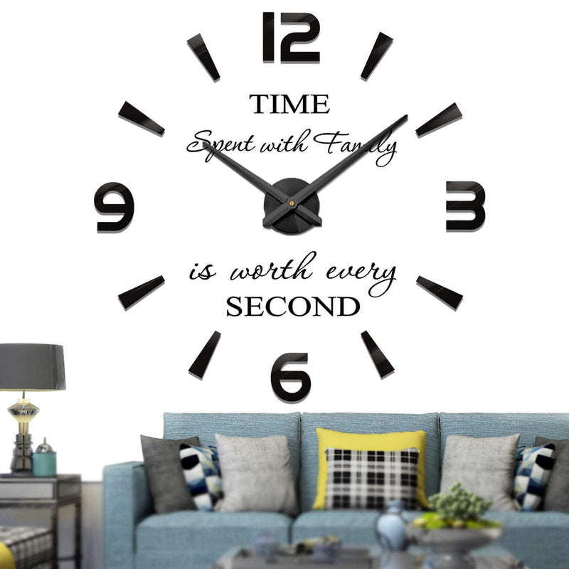 [Australia] - VANGOLD Large 3D Wall Clock DIY Wall Decoration Clock with Mirror Surface Sticker for Office Home Living Room Decor Black-73 