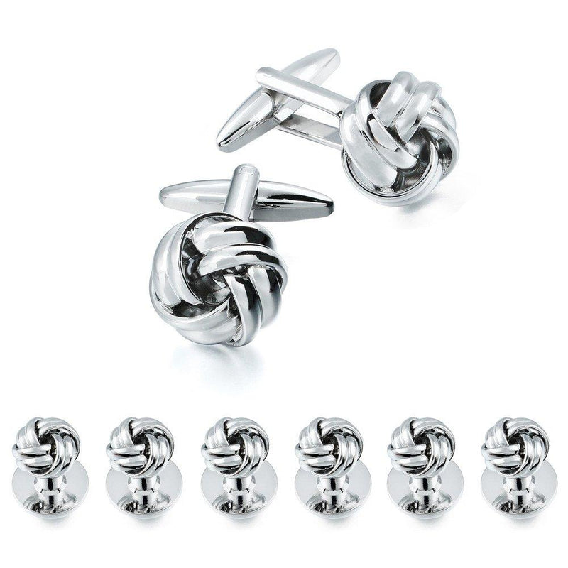 [Australia] - HAWSON Personalize Flower Knot Man Shirt Tuxedo Studs and Cufflinks Set Small Silver-2+6 Set 