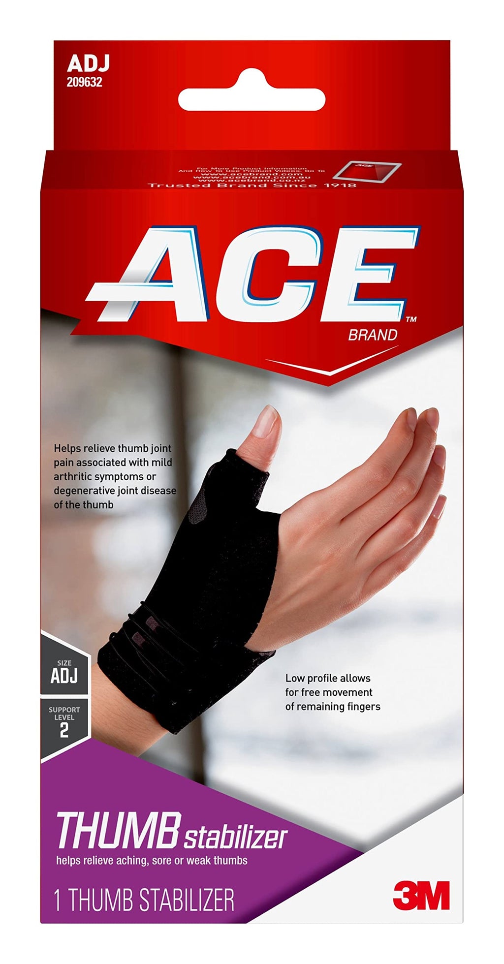 [Australia] - ACE Brand Deluxe Thumb Stabilizer, Adjustable, Black, 1/Pack 