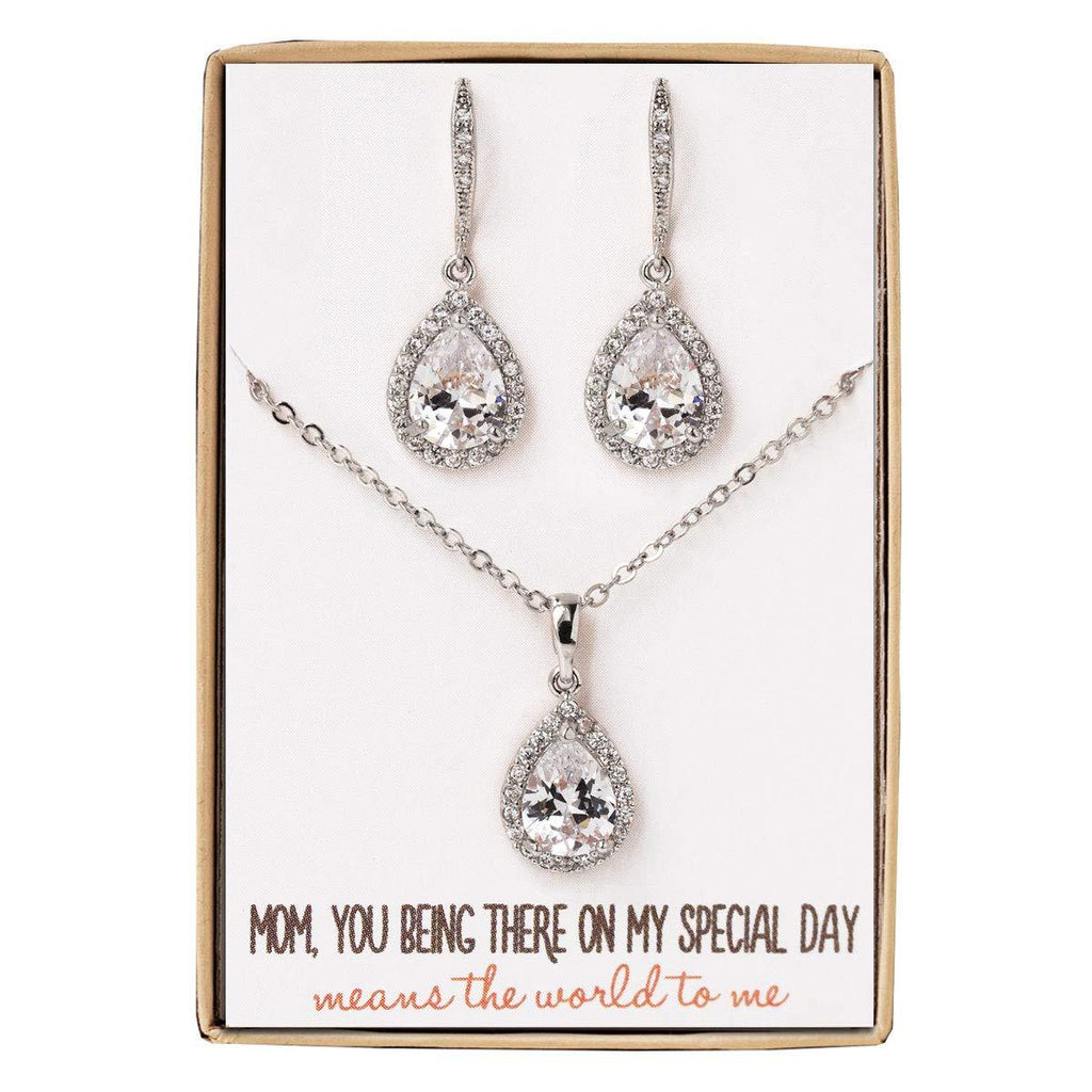 [Australia] - A+O Mother of the bride Gift Drop Earrings or Jewelry set in Silver, Yellow Gold, Rose Gold Set - Silver 