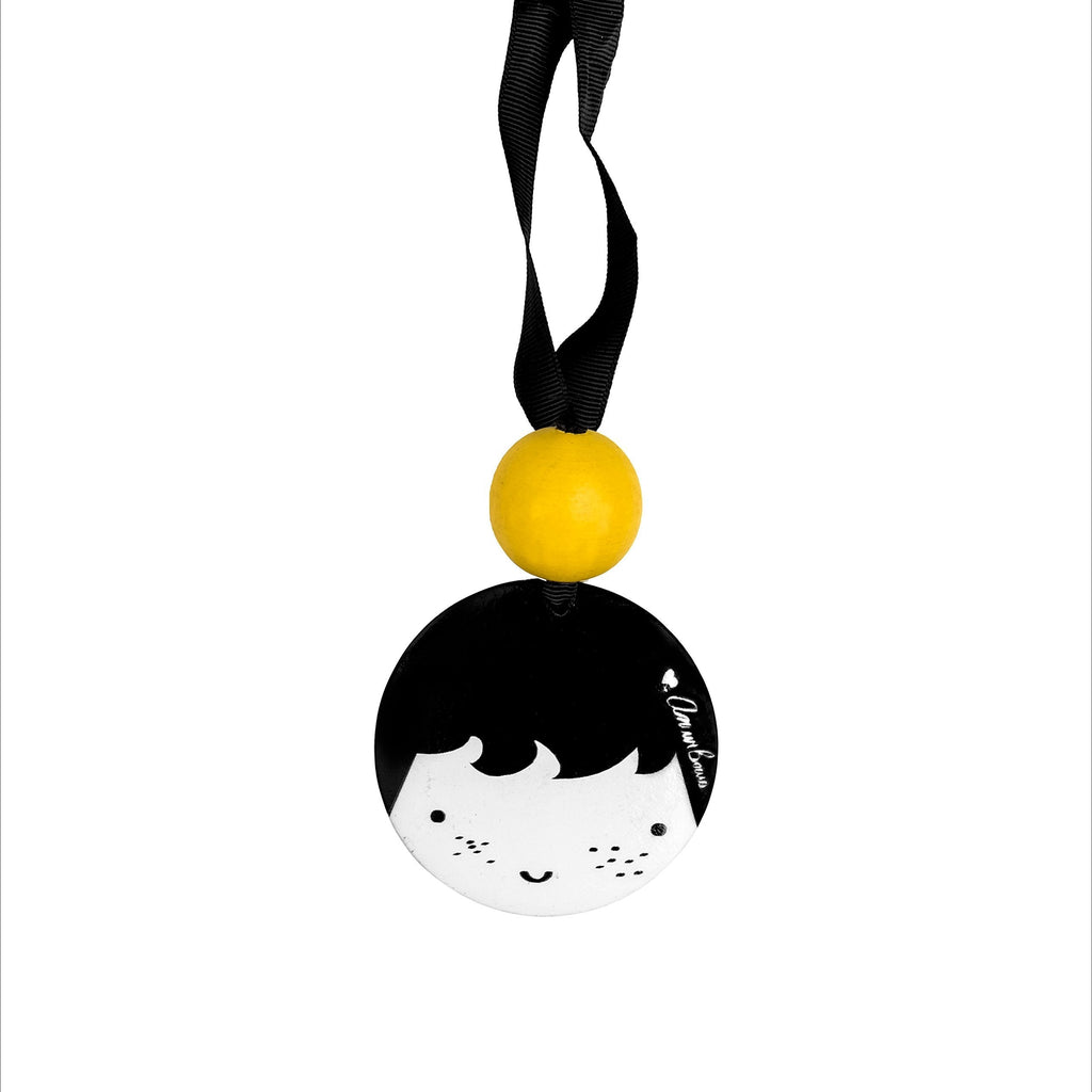 [Australia] - Amour Bows Smiley Face Pendant Adustable Necklace with Wooden Bead yellow 