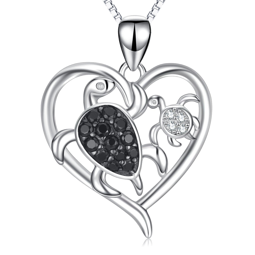 [Australia] - POPLYKE Turtle Necklace Sterling Silver Mother and Daughter Son Sea Turtle Heart Pendant Necklace for Women Girls Child for Grandmother Mom Mother Daughter Turtle Necklace 