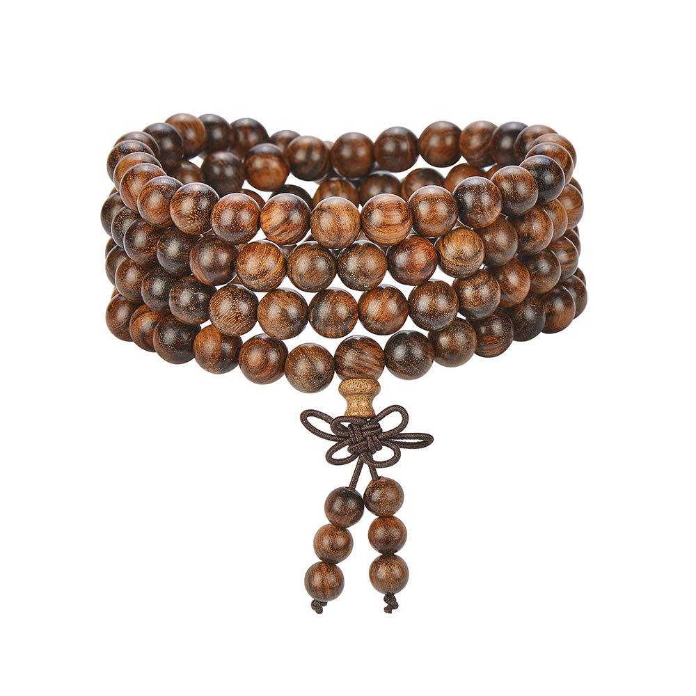 [Australia] - anzhongli Mala Beads Bracelet 108 8mm Prayer Meditation Sandalwood Elastic Black Rosewood 