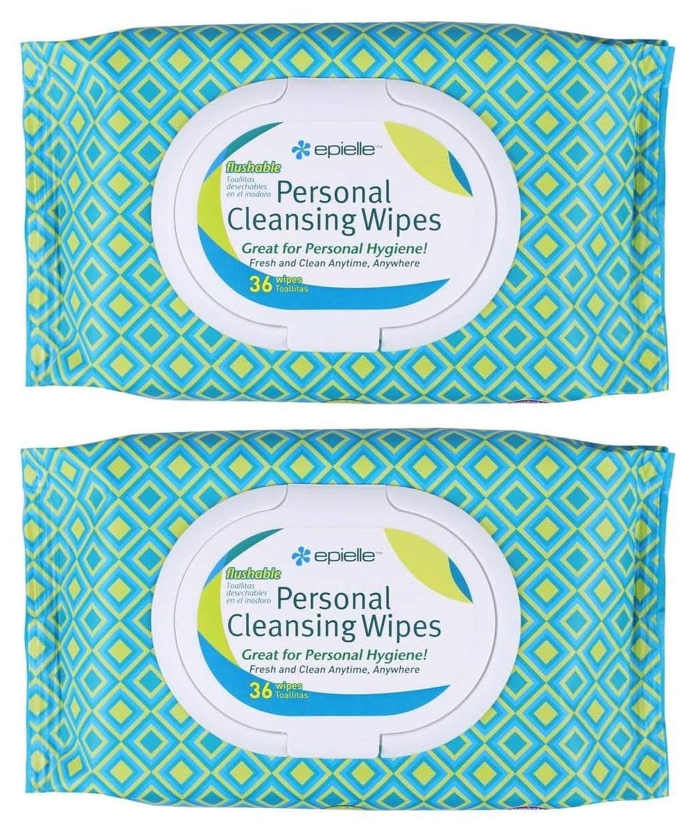 [Australia] - Epielle Personal Cleansing Wipes with Natural Ingredients - Flushable Wet Wipe Tissues Towelettes Travel Size, Daily Use, Gentle - 36ct (Sheets) per pack, Total 2 packs Toilet Paper Replacement 36ct Wipes (2pk) 