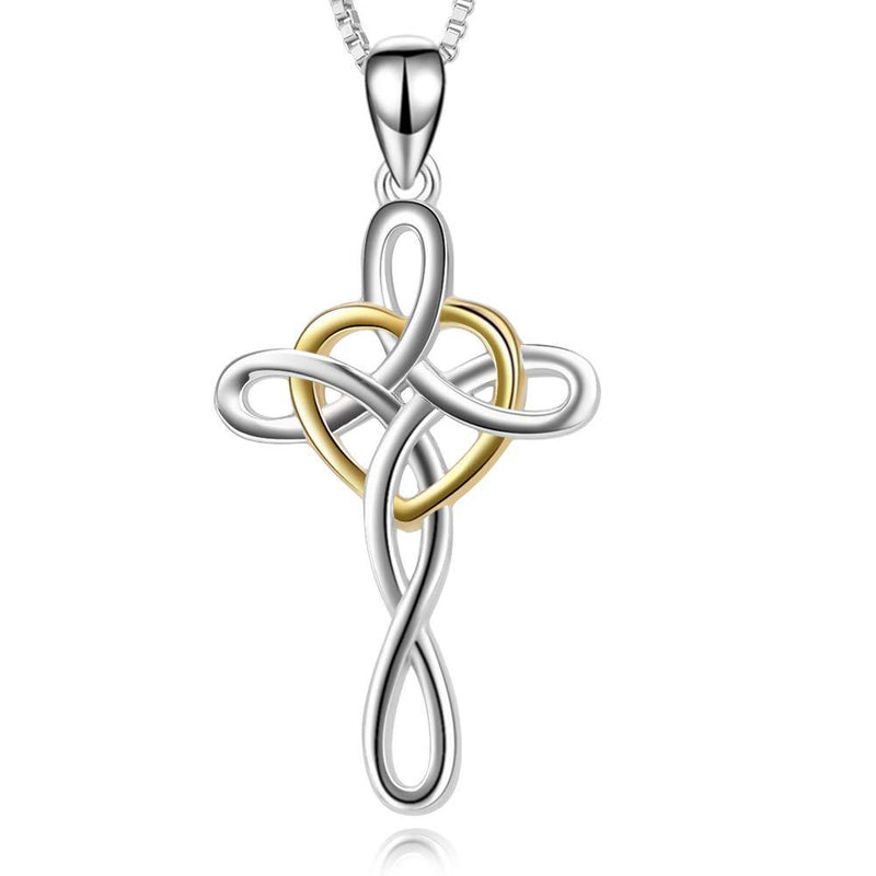 [Australia] - YFN Cross Necklace 925 Sterling Silver Celtic Knot Cross Infinity Heart Love Pendant Necklace 18" God Heart Cross Necklace 