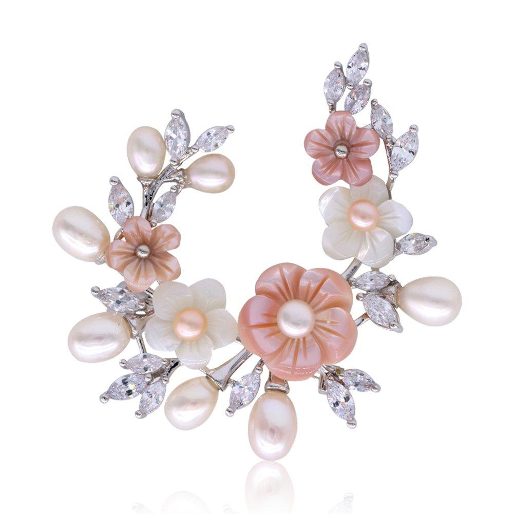 [Australia] - SHAN LI HUA Fashionable Accessories Shell Pearl Flower Brooch Women Safety Pin White Pink … xz-8004-platinum plating 