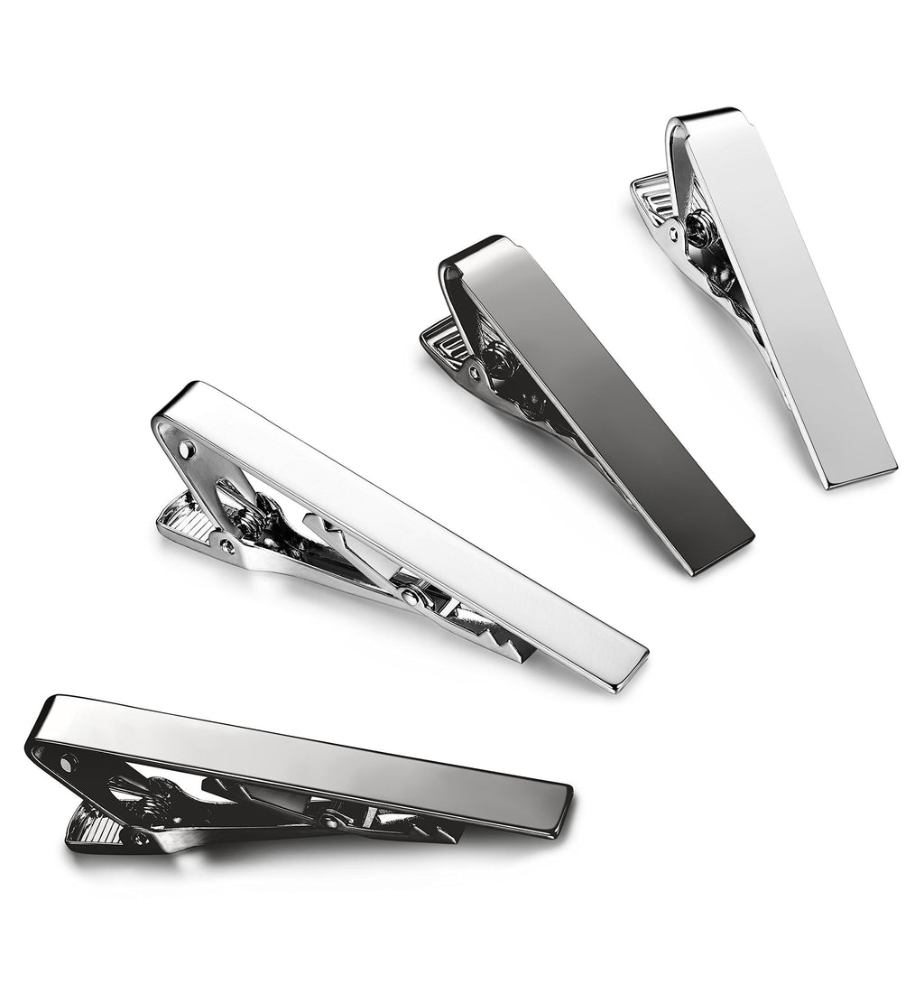 [Australia] - LOYALLOOK 2-4pcs Mens Tie Bar Pinch Clip Set for Regular Ties and Skinny Tie with Gift Box Silver Black Tone Pack 1.5-2.15Inches 4pcs(2pcs 2.15"+2pcs 1.5") 