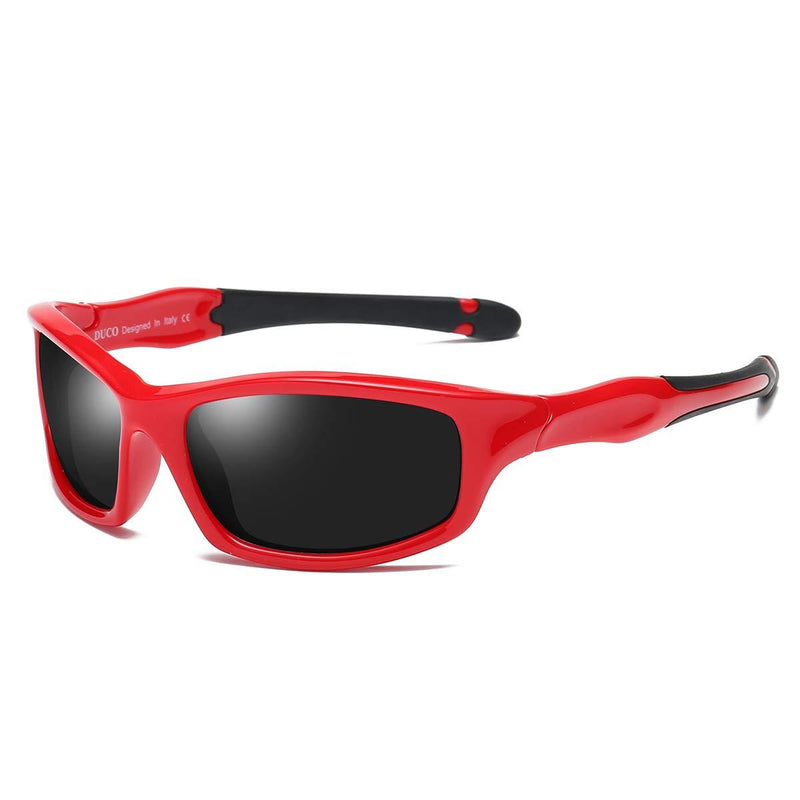 [Australia] - DUCO Kids Sunglasses Boys Sports Polarized Sunglasses Youth Sunglasses for Boys And Girls Age 3-10 K006 Red Frame Black Temple Grey Lens 2.16 Inches 