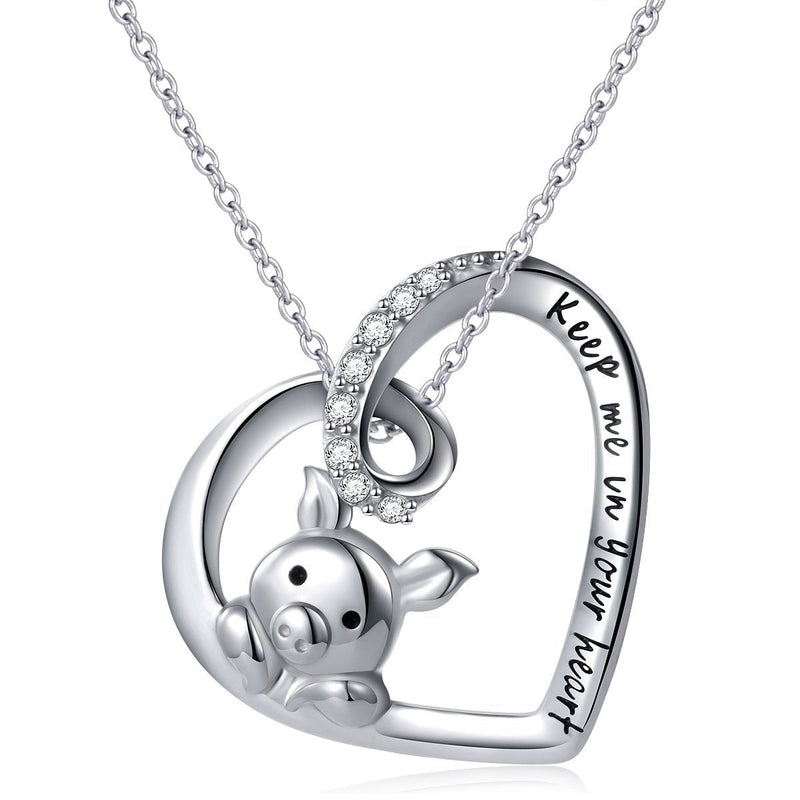 [Australia] - 925 Sterling Silver Cute Pig Pendant Necklace Earrings Ring Bracelet for Women Girls Jewelry Birthday Christmas Gift 1_Keep me in your heart Pig Necklace 