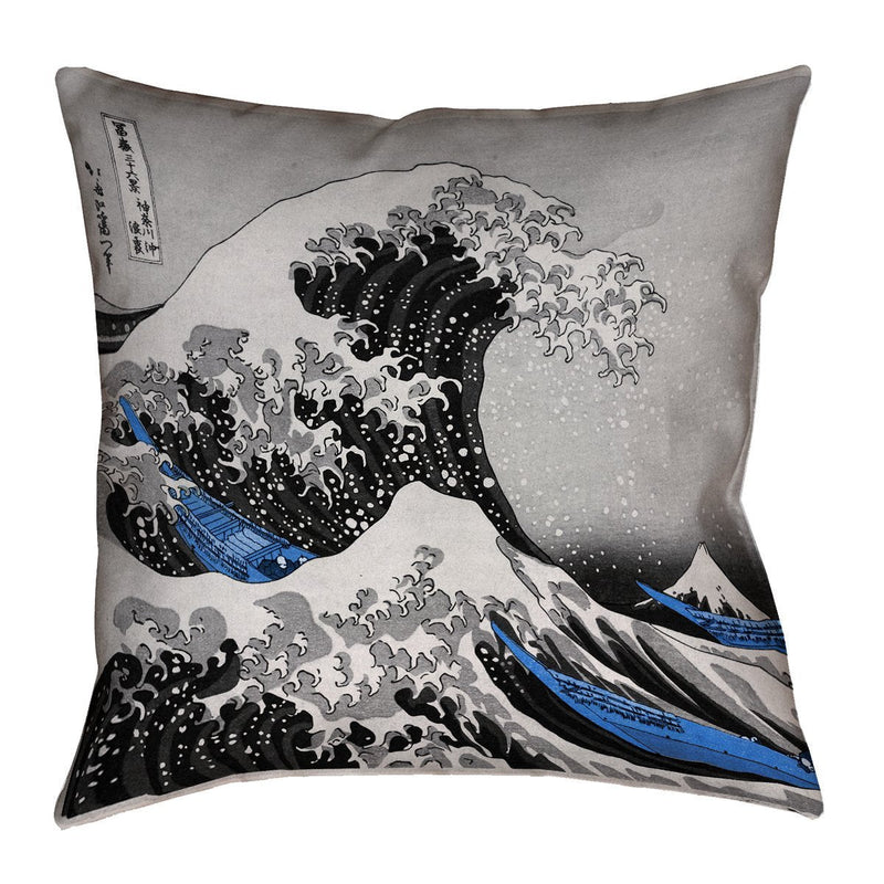 [Australia] - ArtVerse Katsushika Hokusai the Great Wave with Blue Accents x (Pillow Cover Only) Pillow-Spun Polyester Double Sided Print with Concealed Zipper, 26" x 26" Pillow Cover Only 26" x 26" 