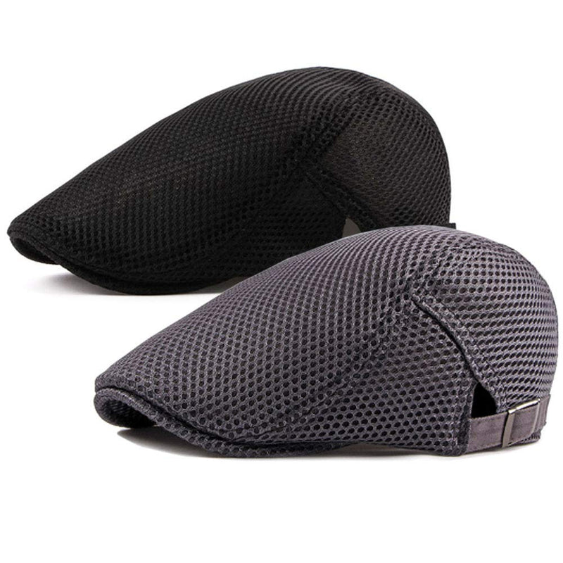 [Australia] - Men's Breathable Mesh Summer Hat Flat Cap Beret Ivy Gatsby Newsboy Cabbie Caps B-grey/Black 