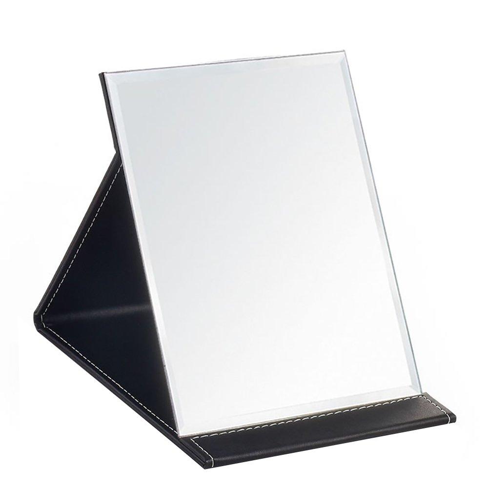 [Australia] - Joly Desk Mirror, Pu Leather Portable Folding Desktop Makeup Mirror with Adjustable Stand for Personal Office Travelling (L, Black) Large 