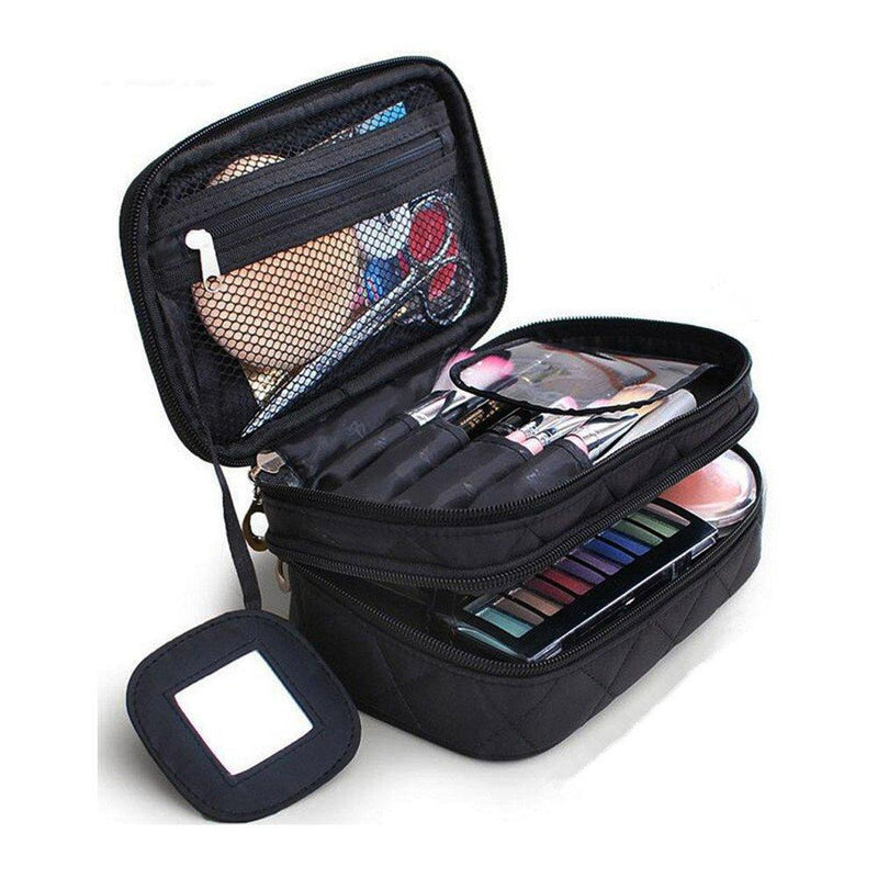 [Australia] - ONEGenug Cosmetics Bag, Double Layer Makeup Bag with Mirror Beauty Makeup Brush Bags Travel Kit Organizer,Cosmetic Bag Professional Multifunctional Organiser For Women,Size S Black Black Size S 
