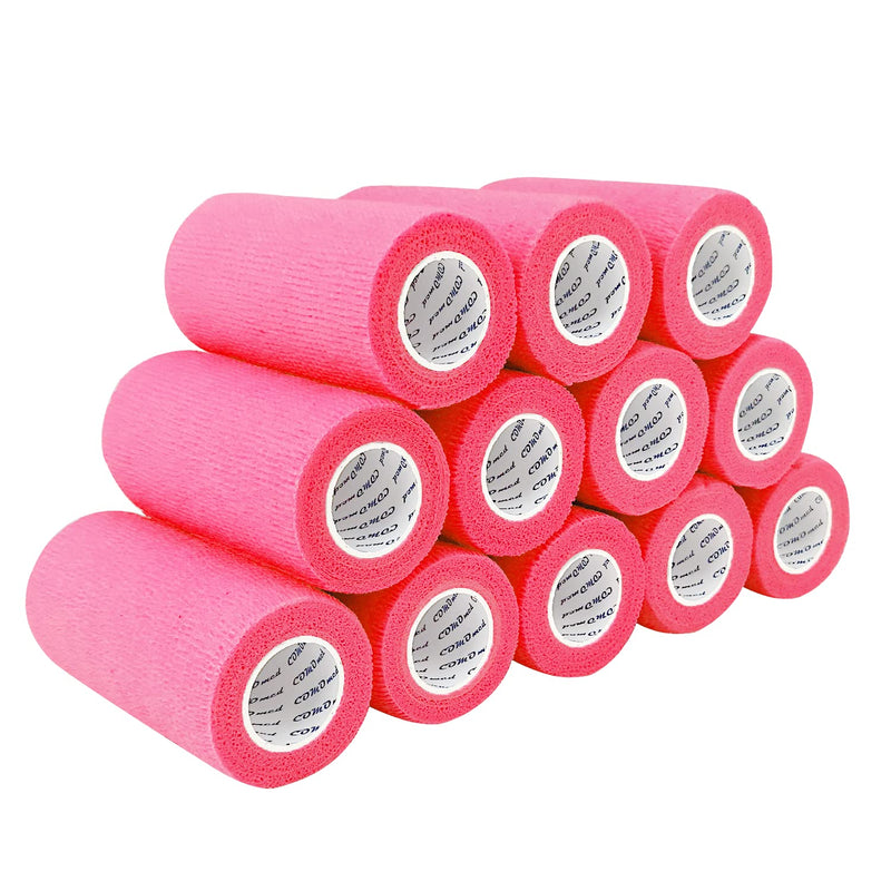 [Australia] - COMOmed Self Adherent Cohesive Bandage Latex 4"x5 Yards First Aid Bandages Stretch Sport Wrap Athletic Tape for Wrist Ankle Sprain and Swelling,Hot Pink(12 Rolls) 12rolls 