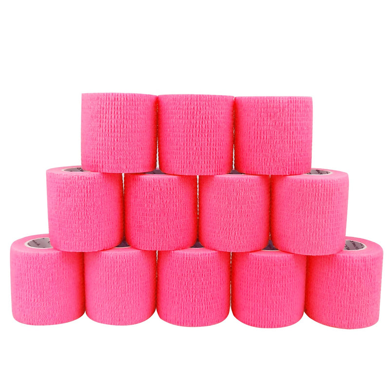 [Australia] - COMOmed Self Adherent Cohesive Bandage 2"x5 Yards First Aid Bandages Stretch Sport Athletic Wrap Vet Tape for Wrist Ankle Sprain and Swelling,Hot Pink(12 Rolls) 12 Count (Pack of 1) 