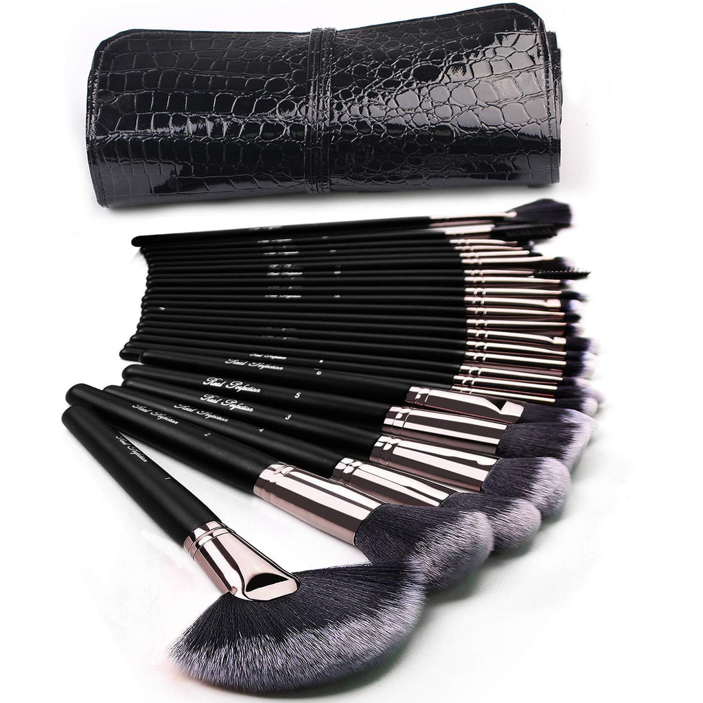 [Australia] - Makeup Brushes 24pcs Makeup Brushes Set Kabuki Foundation Blending Brush Face Powder Blush Concealers Eye Shadows Make Up Brushes Kit with Bag 24 Count Black 