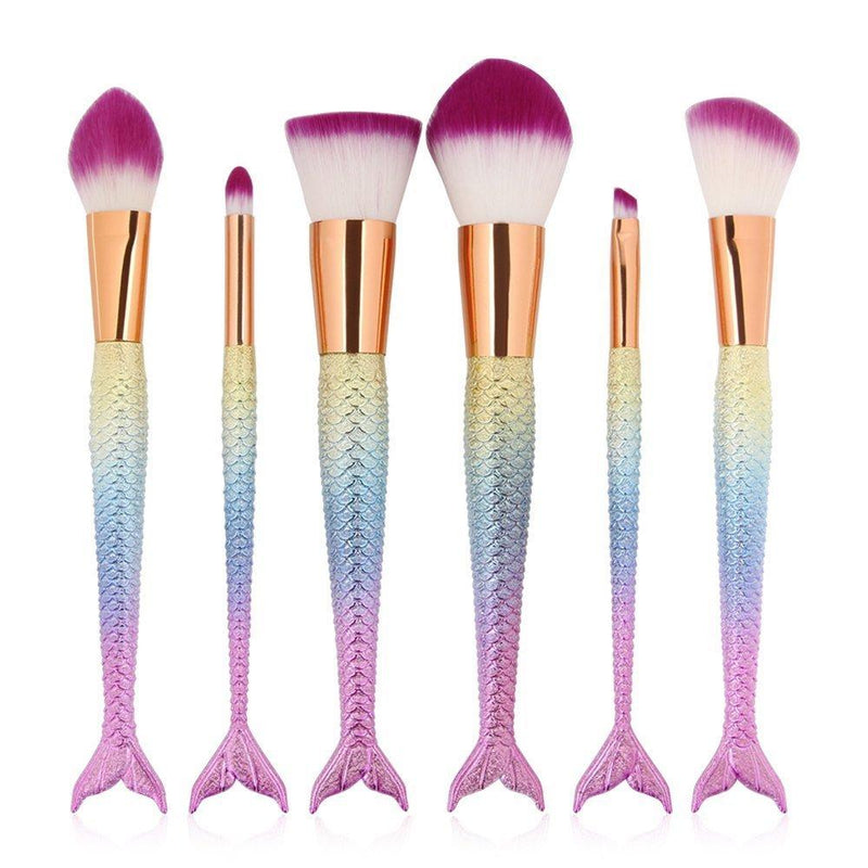 [Australia] - 6 Pieces Mermaid Makeup Brush Set Lovely Makeup Brush Kit for Girls Portable Beauty Cosmetic Tools Women Cosmetic Concealer Brush 