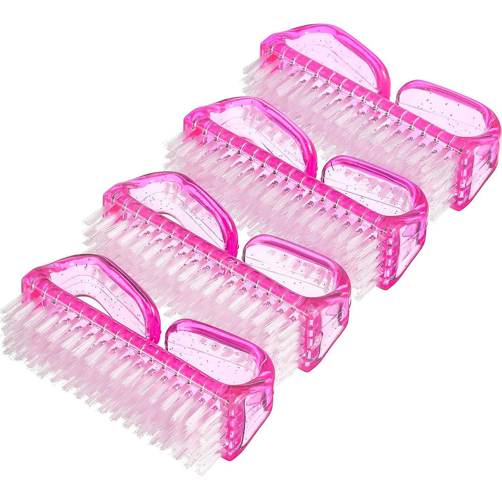 [Australia] - 4 Pieces Handle Nail Brush Nail Hand Scrubbing Cleaning Brush (Large, Pink) Large 