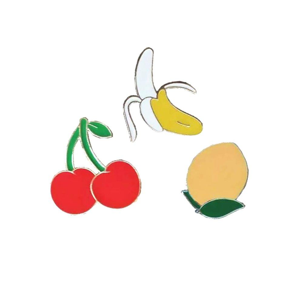 [Australia] - kingfishertrade-ltd Fashion Cartoon Enamel Brooch Pins Set for Unisex Child Women's Clothing Decorate Cherry Peach Banana Set 