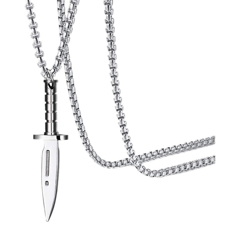 [Australia] - Fusamk Fashion Titanium Steel Dagger Tag Pendant Knife Necklace Steel Knife 