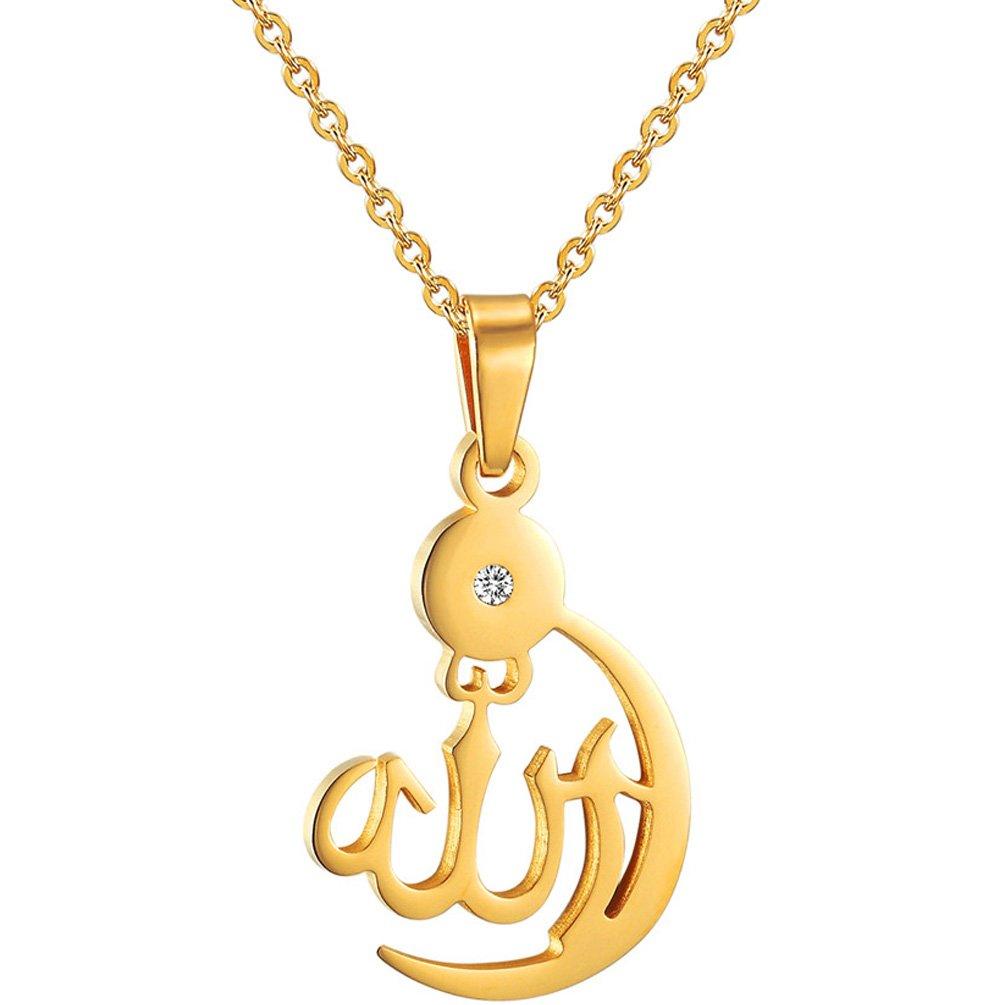 [Australia] - PROSTEEL Stainless Steel Allah Necklace, Muslim Islamic Jewelry,Crescent Moon,Eid Gift,Arabic Necklace,Gold/Silver Tone, Come Gift Box 01 Gold-Delicate 