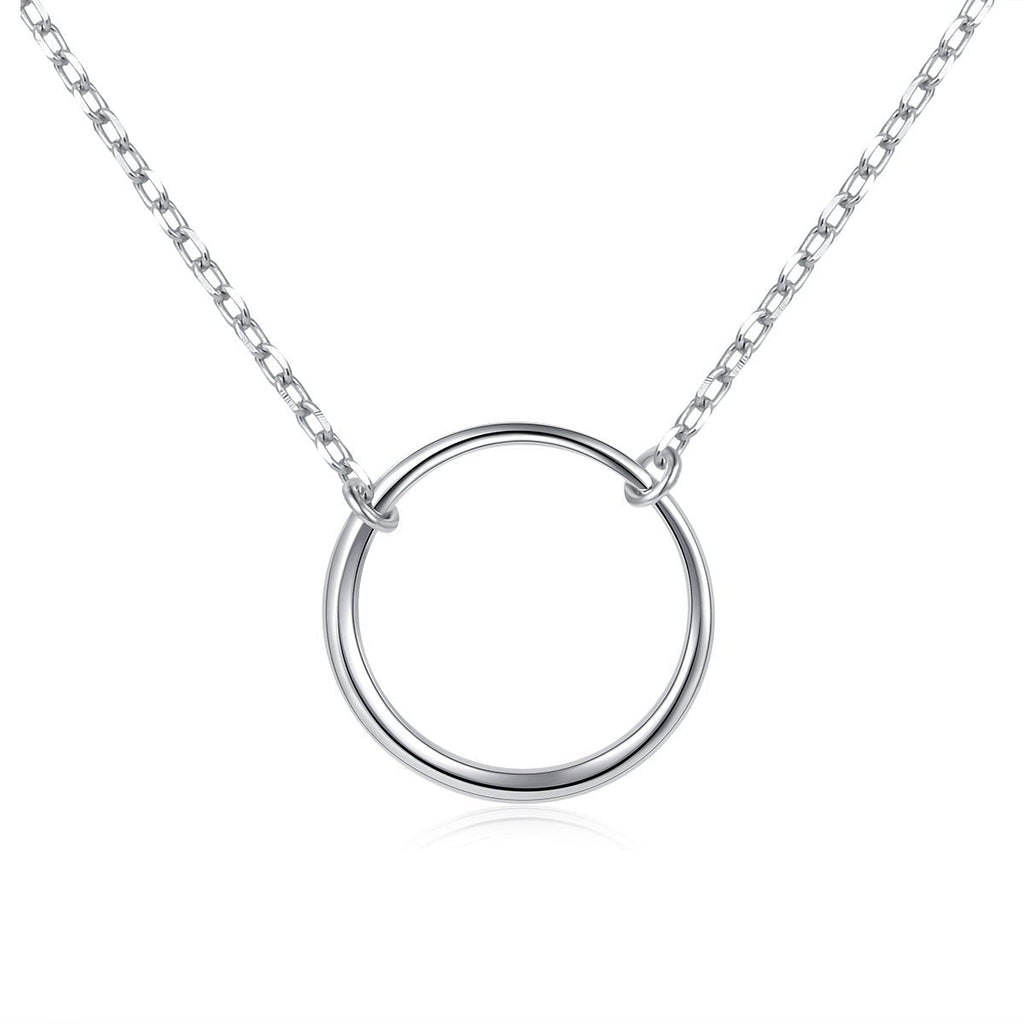 [Australia] - Ladytree S925 Sterling Silver Dainty Simple Circle Pendant Eternity Necklace,Rolo Chain,18+2 