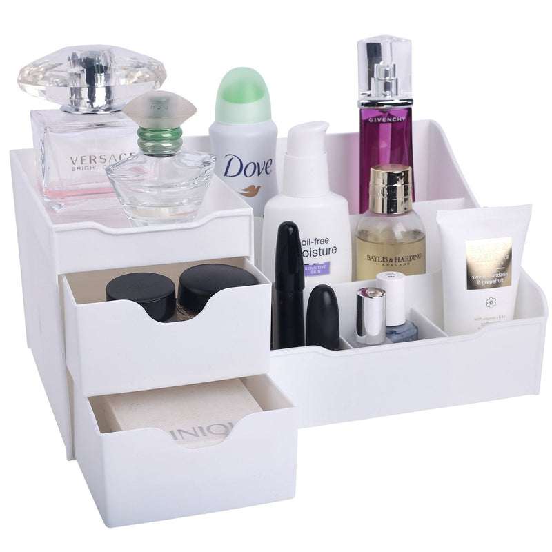 [Australia] - Mantello Makeup Organizer - Vanity Box with Drawers for Cosmetics, Jewelry, Accessories, Nail Care Essentials, Skincare Items - Multi-Purpose Plastic Tabletop Cabinet for Storage & Display - White 