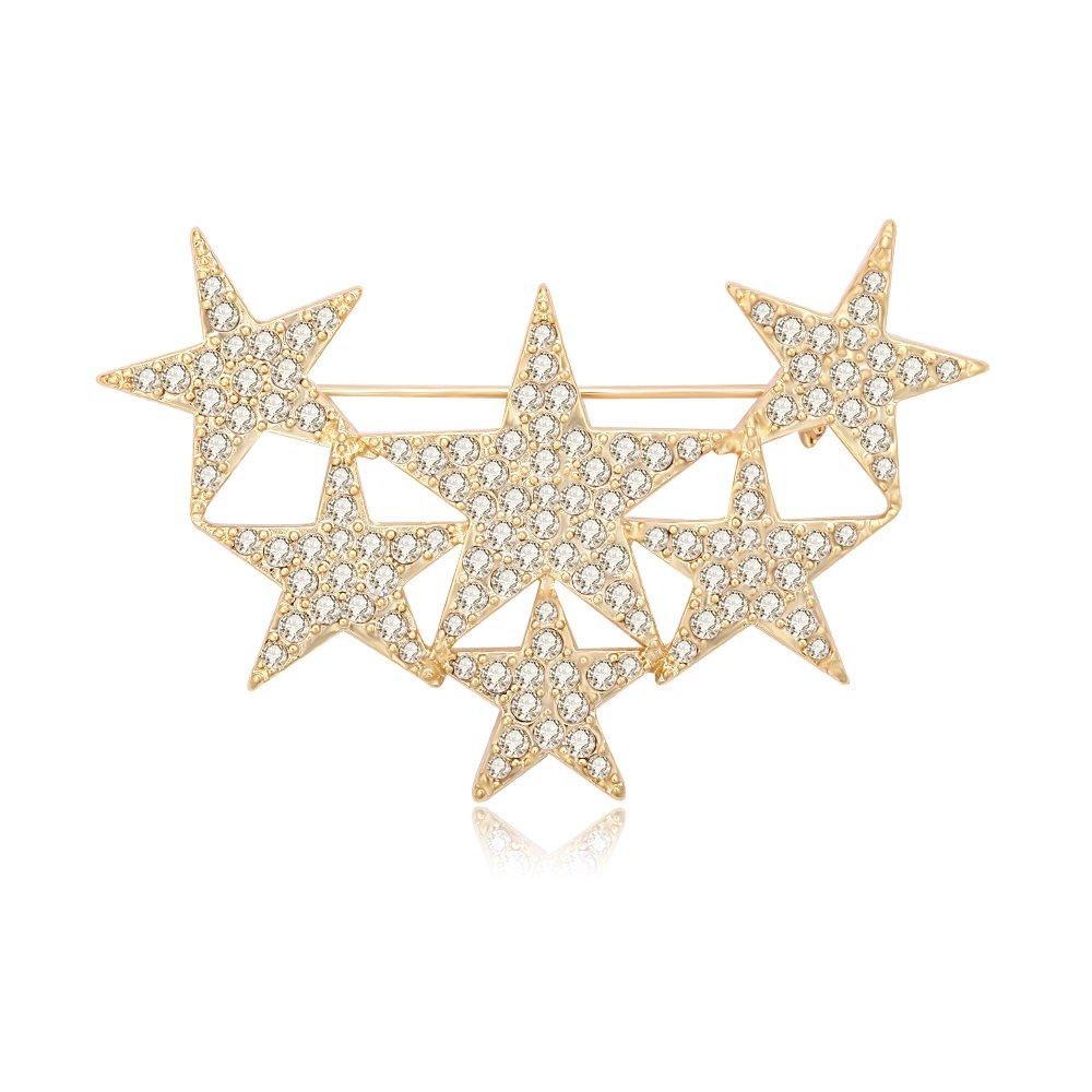 [Australia] - MANZHEN Exquisite Gold Silver Clear Crystal Rhinestone Star Brooch Pin 