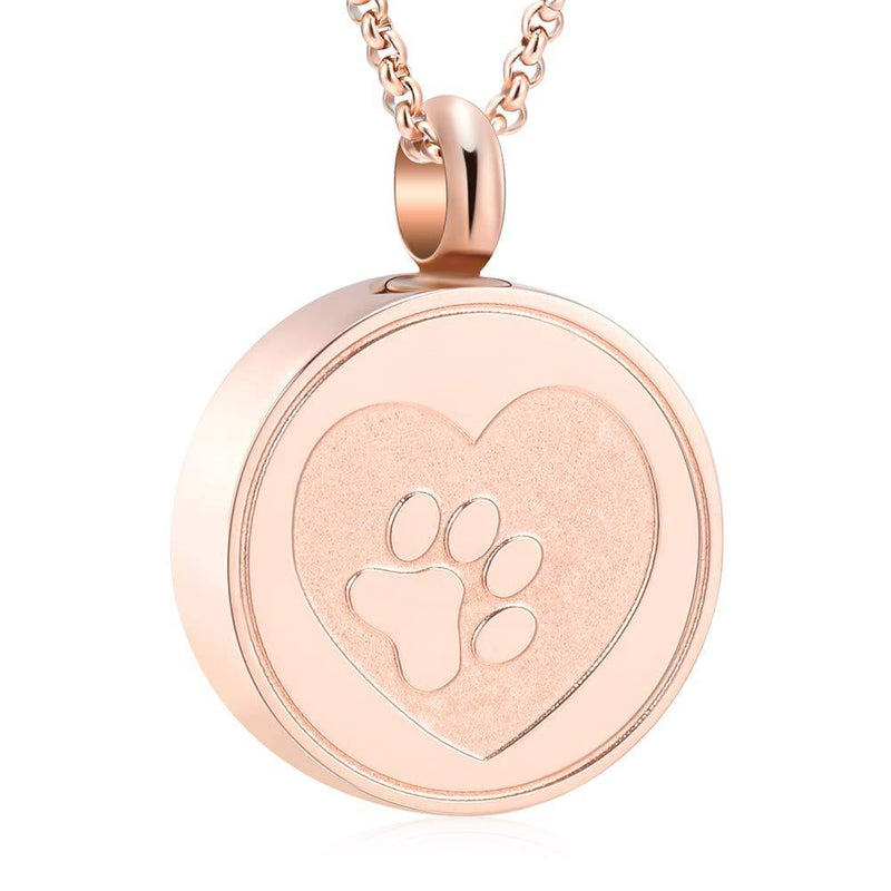 [Australia] - Hearbeingt Dog Paw Keepsake Necklaces Cat Memorial Pendant, Stainless Steel Cremation Jewelry for Ashes for Pet Rose gold 