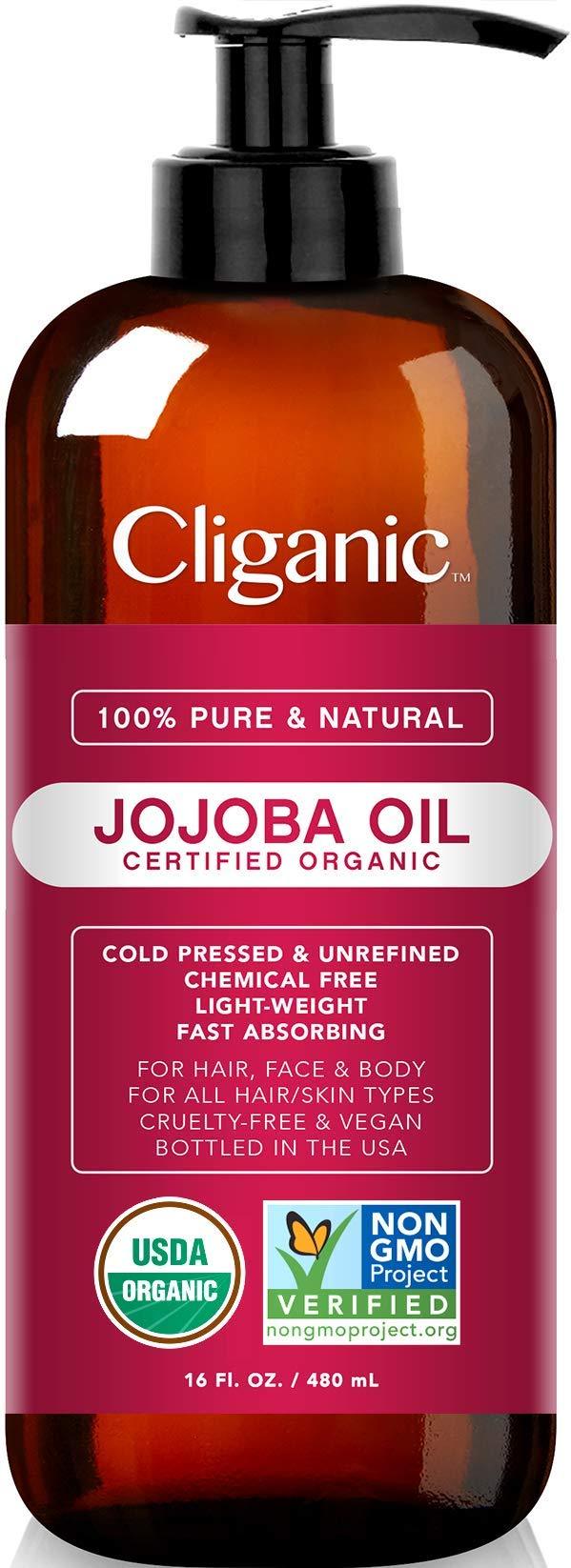 [Australia] - USDA Organic Jojoba Oil 16 oz with Pump, 100% Pure | Bulk, Natural Cold Pressed Unrefined Hexane Free Oil for Hair & Face | Base Carrier Oil - Certified Organic 16 Fl Oz (Pack of 1) 