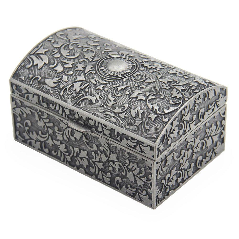 [Australia] - Vintage Metal Jewelry Box Small Trinket Storage Organizer Box Chest Ring Case for Girls Women, Tin Color 