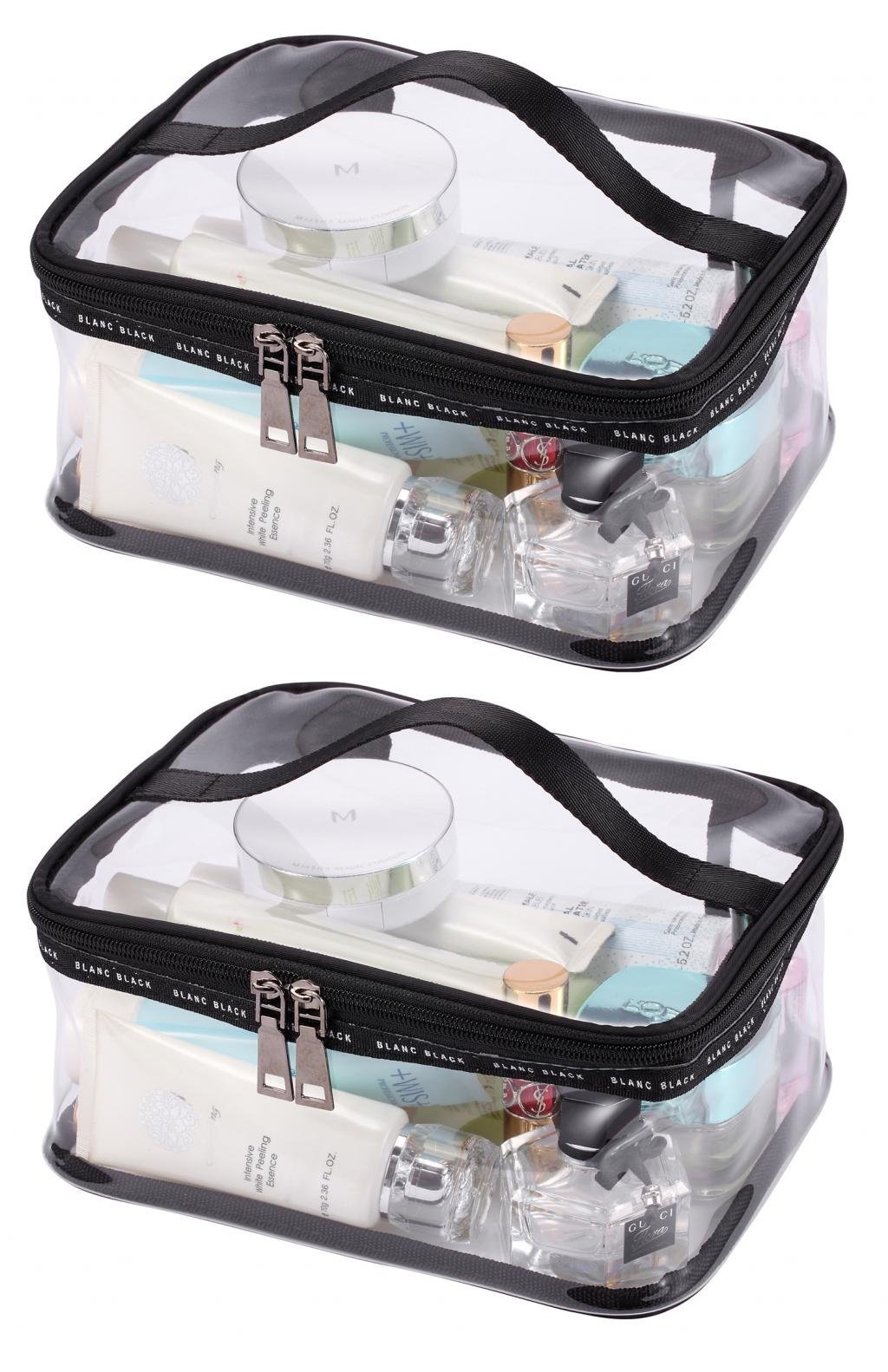 [Australia] - LOUISE MAELYS Portable Clear Makeup Bag Zipper Waterproof Transparent Travel Storage Pouch Cosmetic Toiletry Bag With Handle Black-L 