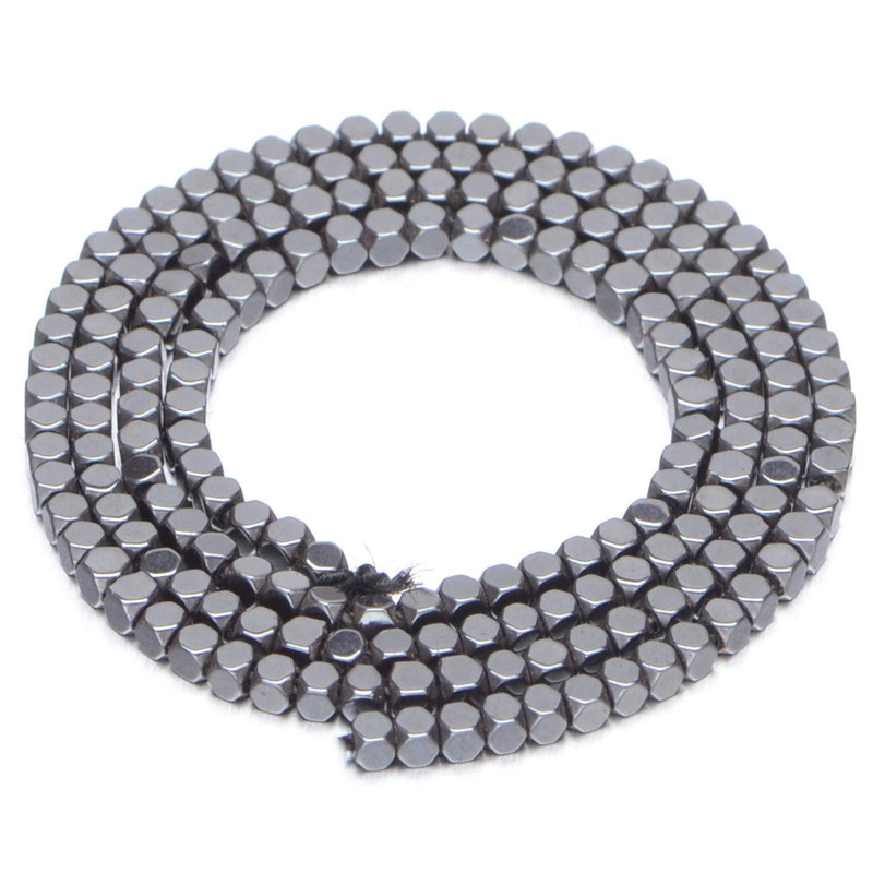[Australia] - AD Beads Natural Hematite Gemstone Faceted Square Cube Loose Beads 16" 2x2mm 4x4mm (2x2mm, Metallic Black Hematite) 