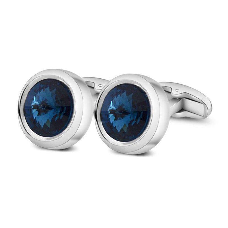 [Australia] - MERIT OCEAN Mens Cufflinks Elegant Style Cuff Link Super Shiny Swarovski Navy Blue Crystal Circular Cufflinks with Gift Box 