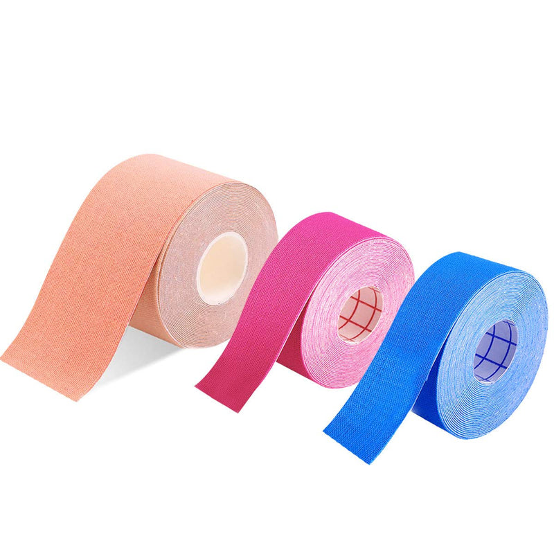 [Australia] - Xinwe Kinesiology Tape Uncut Bulk Rolls Physical Therapeutic Tape for Sports/Athletic/Therepy 3-Pack 2 Inch x 16.4 Feet/ 1Inch x 16.4 Feet Beige/pink/blue 