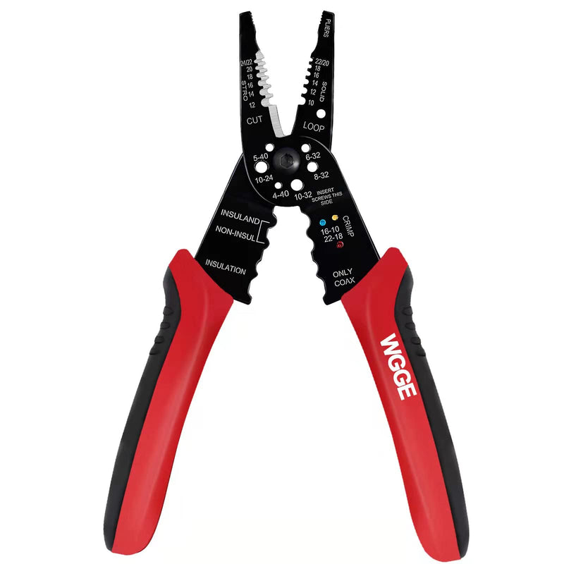 [Australia] - WGGE WG-015 Professional 8-inch Wire Stripper / wire crimping tool, Wire Cutter, Wire Crimper, Cable Stripper, Wiring Tools and Multi-Function Hand Tool. Red 