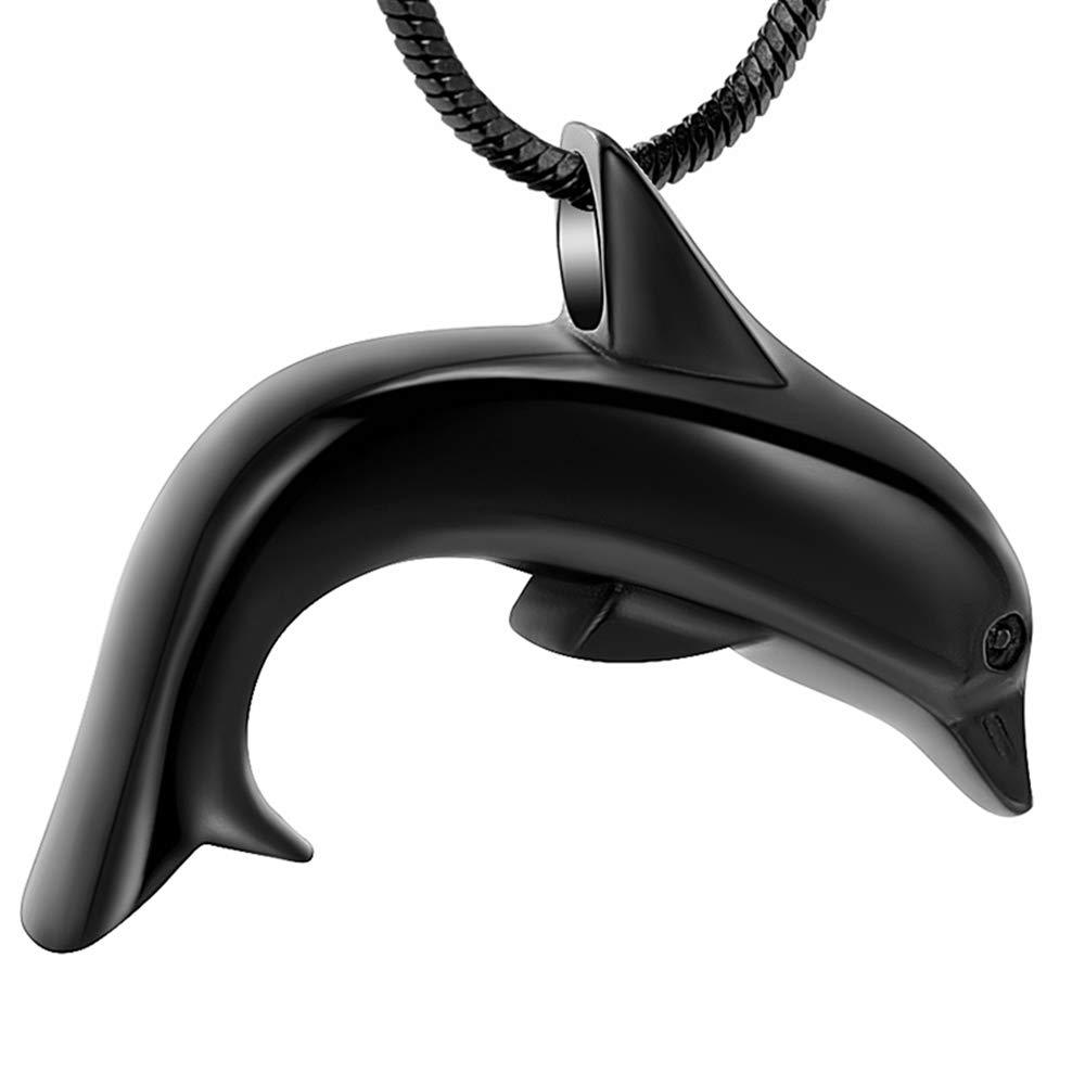 [Australia] - Dolphin Shape Cremation Necklace for Ashes Stainless Steel Ashes Holder Keepsake Memorial Urn Pendant Jewelry +Fill kit Black 