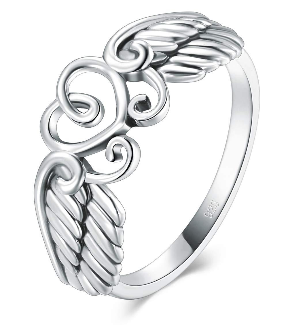[Australia] - BORUO 925 Sterling Silver Ring High Polish Heart Angle Wings Ring 4-12 