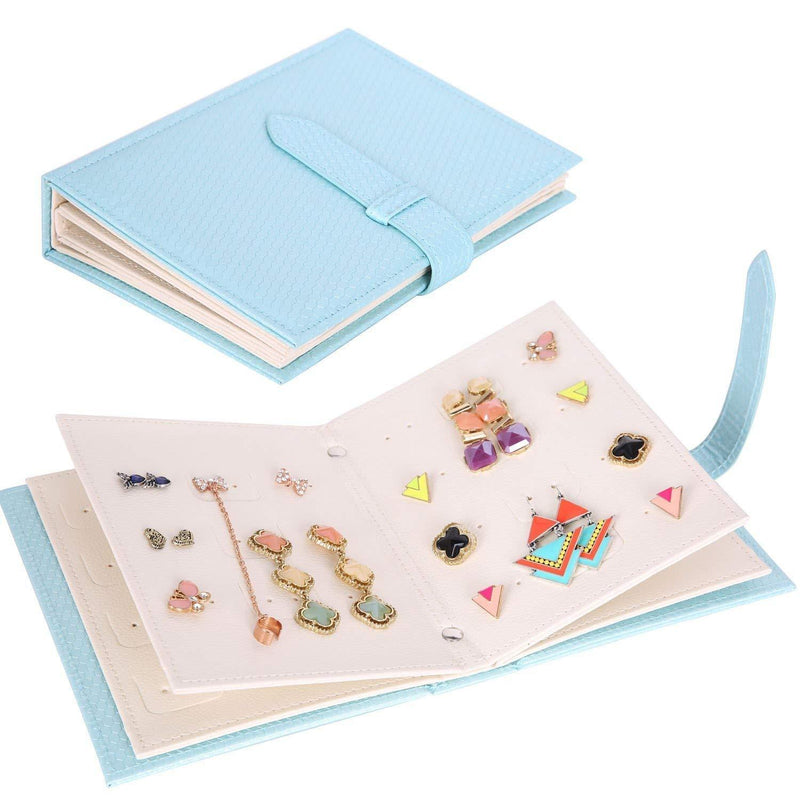 [Australia] - Yiluana Jewelry Organizer, Portable Earring Holder Pu Leather Travel Jewelry Organizer Case with Foldable Book Design (Blue) Blue 