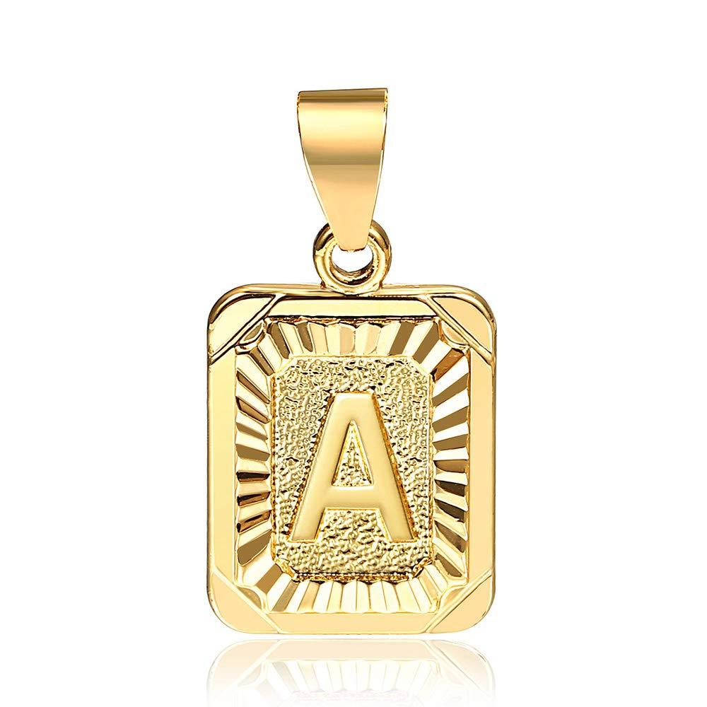 [Australia] - Hermah 26 Gold Plated Square Capital Initial Letter Charm Pendant Necklace for Men Women Box Steel Chain 18-22inch Letter A pendant only 