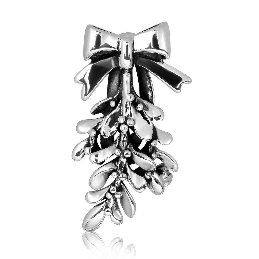 [Australia] - WithLoveSilver 925 Sterling Silver Christmas Holidays Mistletoe and Ribbon 2in1 Brooch Pin and Pendant 