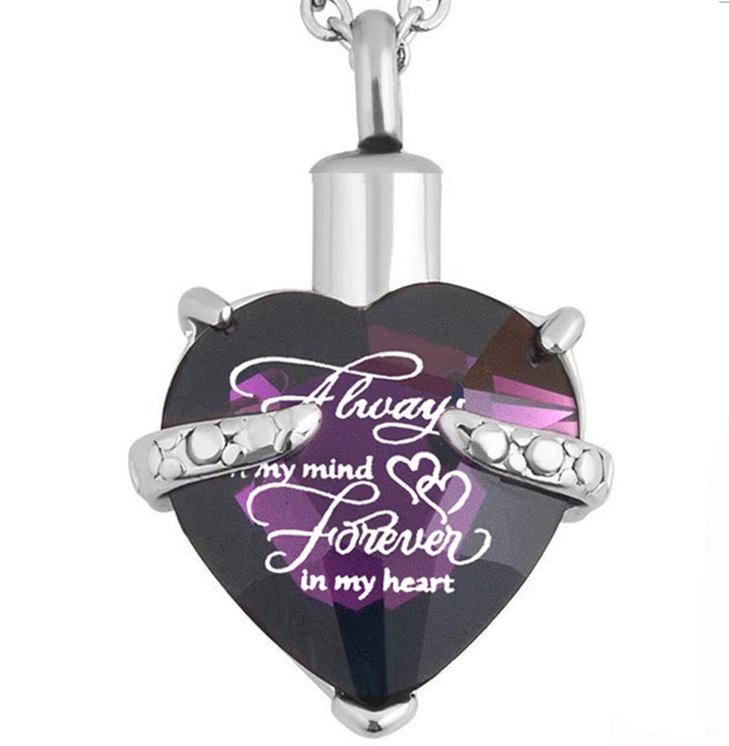 [Australia] - PREKIAR Heart Cremation Urn Necklace for Ashes Urn Jewelry Memorial Pendant with Fill Kit and Gift Box - Always on My Mind Forever in My Heart Purple 