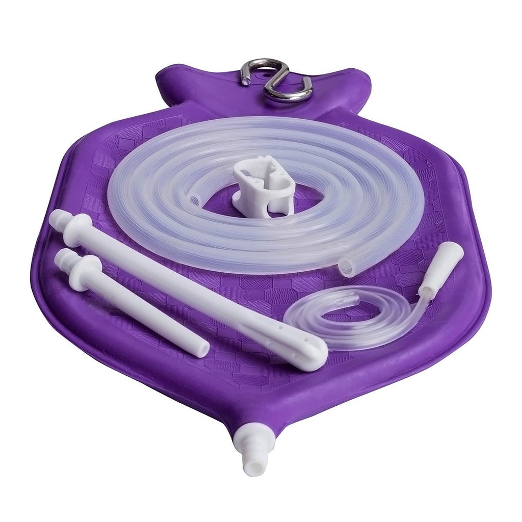 [Australia] - HealthAndYoga Superior Enema Bag Kit - 2 Quart Fountain Open top – Silicone Hose and Fittings - Purple 