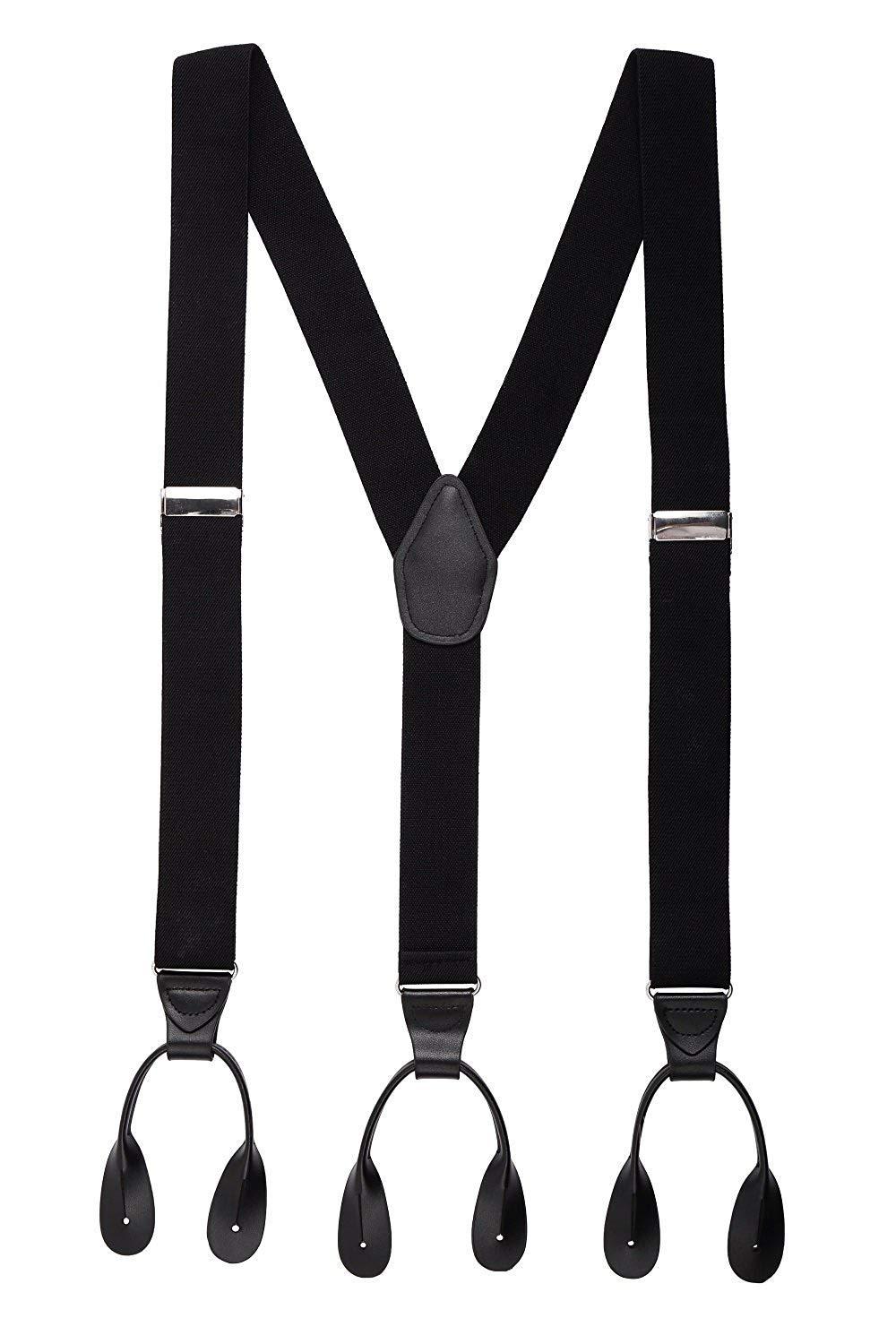 [Australia] - Mens Button End Suspenders 49 Inch Y-Back Adjustable Elastic Tuxedo Suspenders by Grade Code Black 