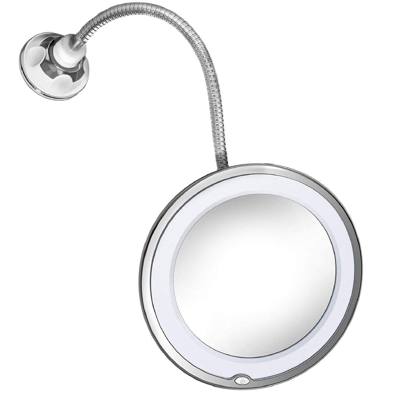 [Australia] - JiBen Flexible Gooseneck LED Lighted 10X Magnifying Makeup Mirror with Power Locking Suction Cup, Bright Diffused Light and 360 Degree Swivel, Portable Cordless Travel and Home Bathroom Vanity Mirror 