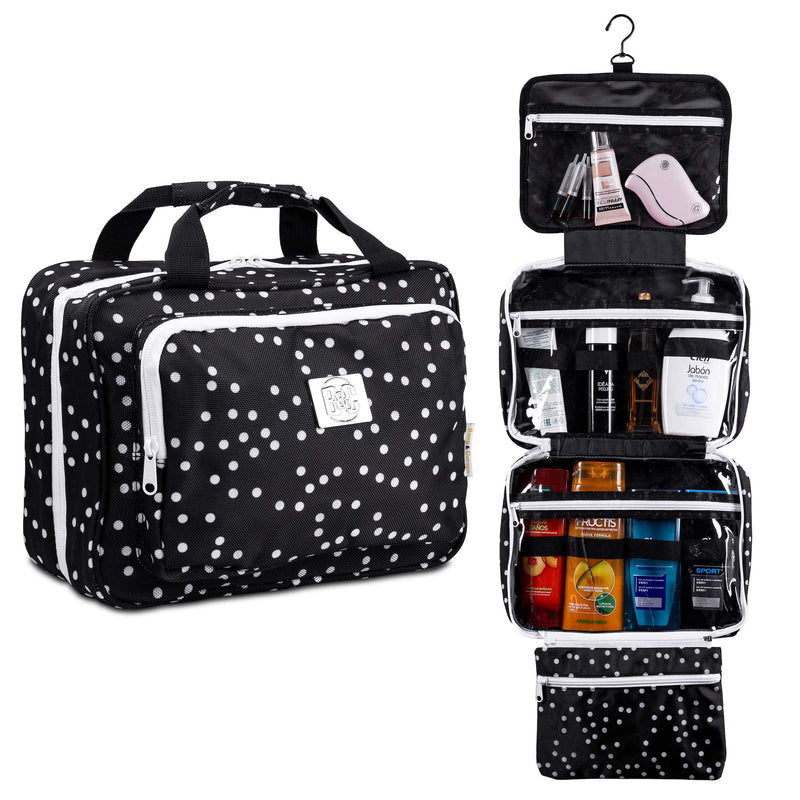 [Australia] - Large Hanging Toiletry Cosmetic Bag For Women - XL Hanging Travel Toiletry And Makeup Organizer Bag With Many Pockets (black polka dot) black polka dot 